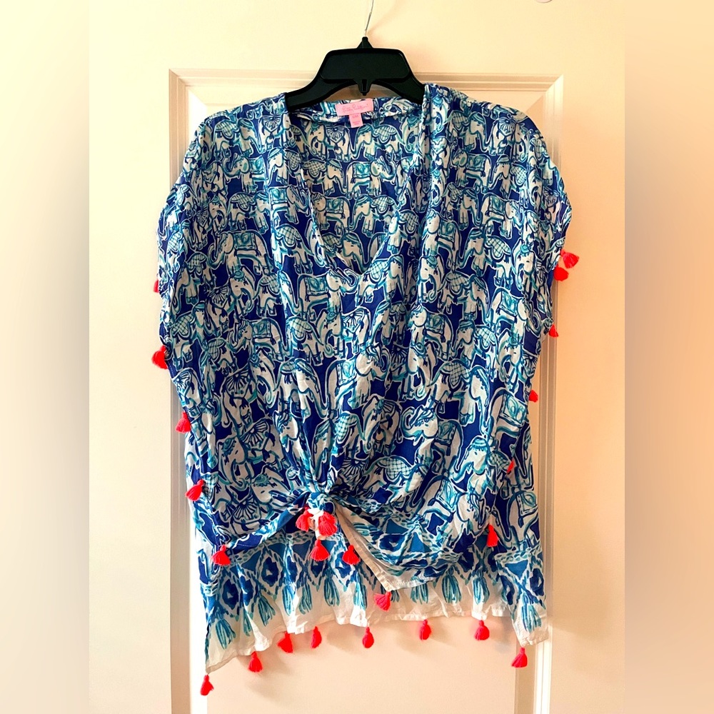 Lilly Pulitzer blue elephant cover up shirt